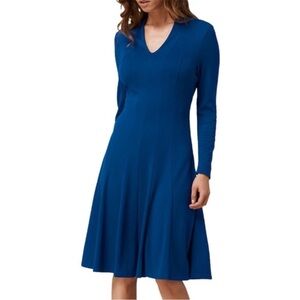 L.K. Bennett Aviana Ponte Pleated Midi A-Line Dress in Blue Sz 6